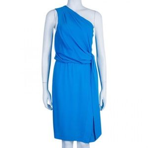 Diane von Furstenberg 100% Silk Blue Agantha One Shoulder Dress Size 2